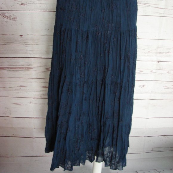 Navy Blue Embroidered Broomstick Layered Skirt PS - Picture 14 of 16
